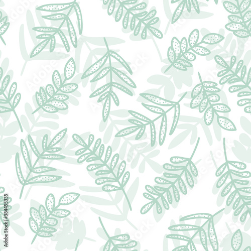 Pastel doodle seamless pattern of hand drawn branch with cute leaves vector background design
