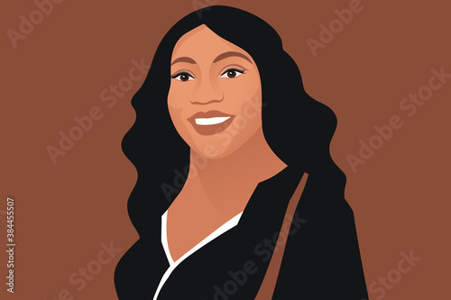 Smiling young black female teacher. Vector portrait illustration.