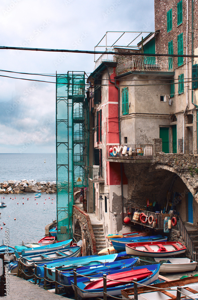 Fishing boats on the pier in Riomaggiore Village