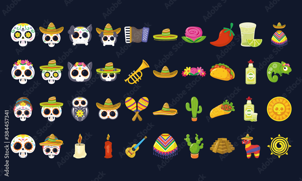 bundle of forty mexican ethnicity set icons