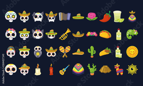 bundle of forty mexican ethnicity set icons