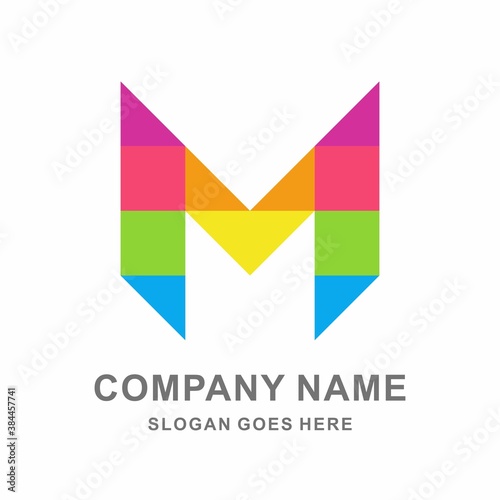 Monogram Letter M Geometric Square Business Company Vector Logo Design
