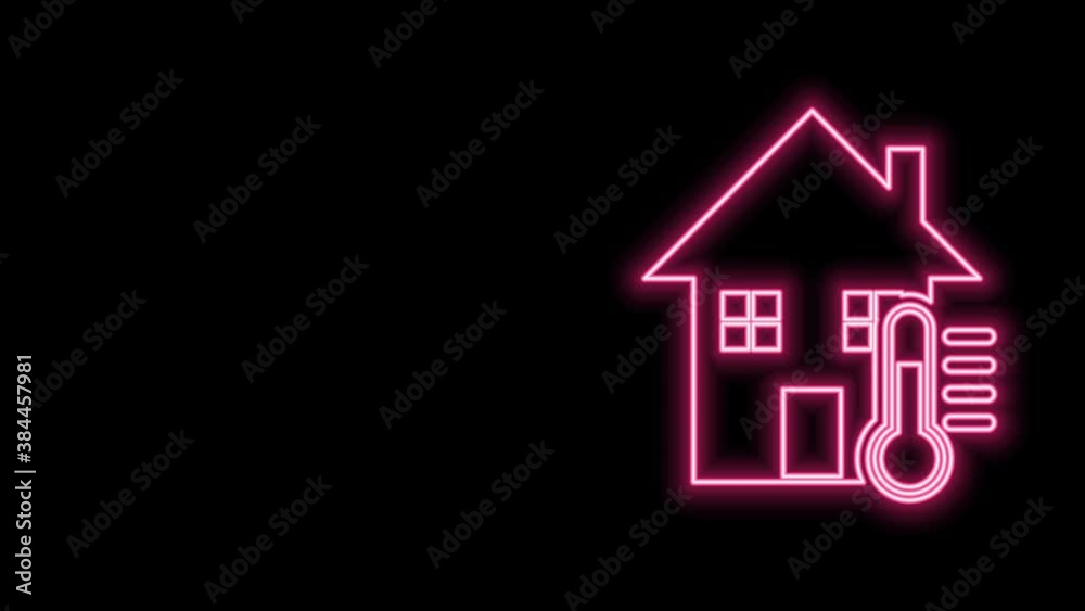Glowing neon line House temperature icon isolated on black background. Thermometer icon. 4K Video motion graphic animation Glowing neon line House temperature icon isolated on black background. Thermometer icon. 4K Video motion graphic animation