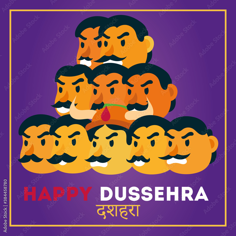 happy dussehra celebration with demon ravana of ten heads square frame