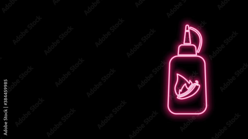 Glowing neon line Ketchup bottle icon isolated on black background. Fire flame icon. Hot chili pepper pod sign. Barbecue and BBQ grill symbol. 4K Video motion graphic animation Glowing neon line Ketchup bottle icon isolated on black background. Fire flame icon. Hot chili pepper pod sign. Barbecue and BBQ grill symbol. 4K Video motion graphic animation