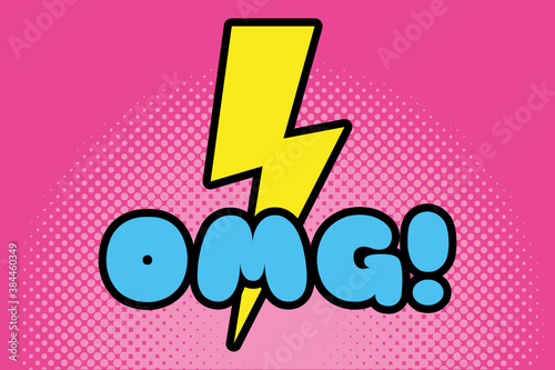 omg word and ray pop art style icon