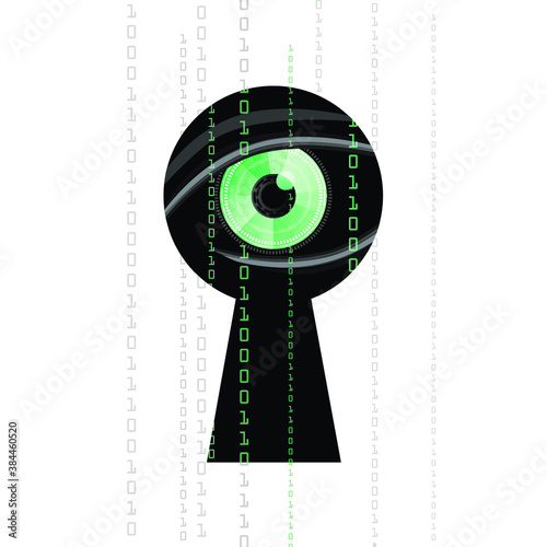 Cyber eye looking through the keyhole. Concept of voyeurism, curiosity, Stalker, surveillance and security