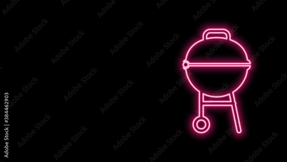 Glowing neon line Barbecue grill icon isolated on black background. BBQ grill party. 4K Video motion graphic animation Glowing neon line Barbecue grill icon isolated on black background. BBQ grill party. 4K Video motion graphic animation