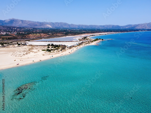 Aerial panoramic view of Pounda beach near Elafonisos island in Greece