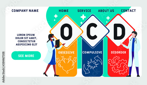 Vector website design template . OCD - Obsessive Compulsive Disorder. acronym medical concept. illustration for website banner, marketing materials, business presentation, online advertising.