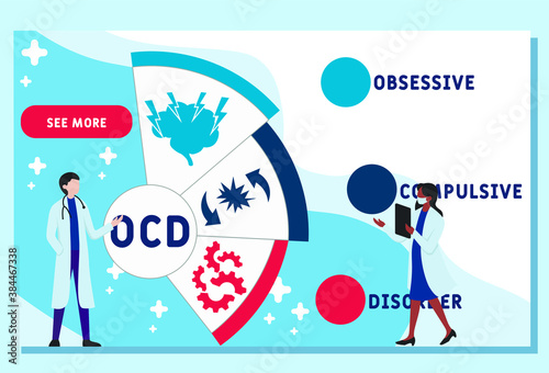 Vector website design template . OCD - Obsessive Compulsive Disorder. acronym medical concept. illustration for website banner, marketing materials, business presentation, online advertising.