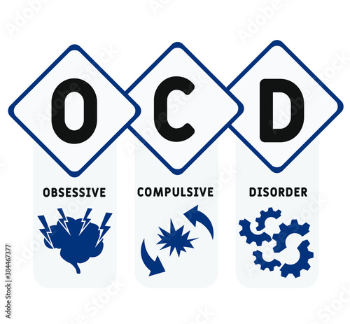 OCD - Obsessive Compulsive Disorder acronym, medical concept background. vector illustration concept with keywords and icons. lettering illustration with icons for web banner, flyer, landing page