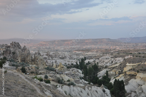Panoramic view from Uchisar Castle in Cappadocia  Turkey near sunset