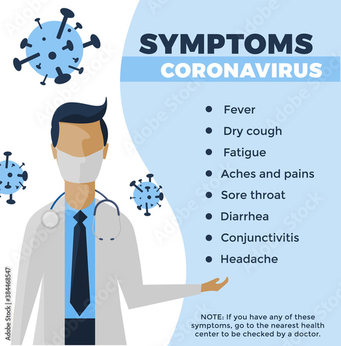 Vector of an Illustrated Doctor and the Symptoms of Coronavirus