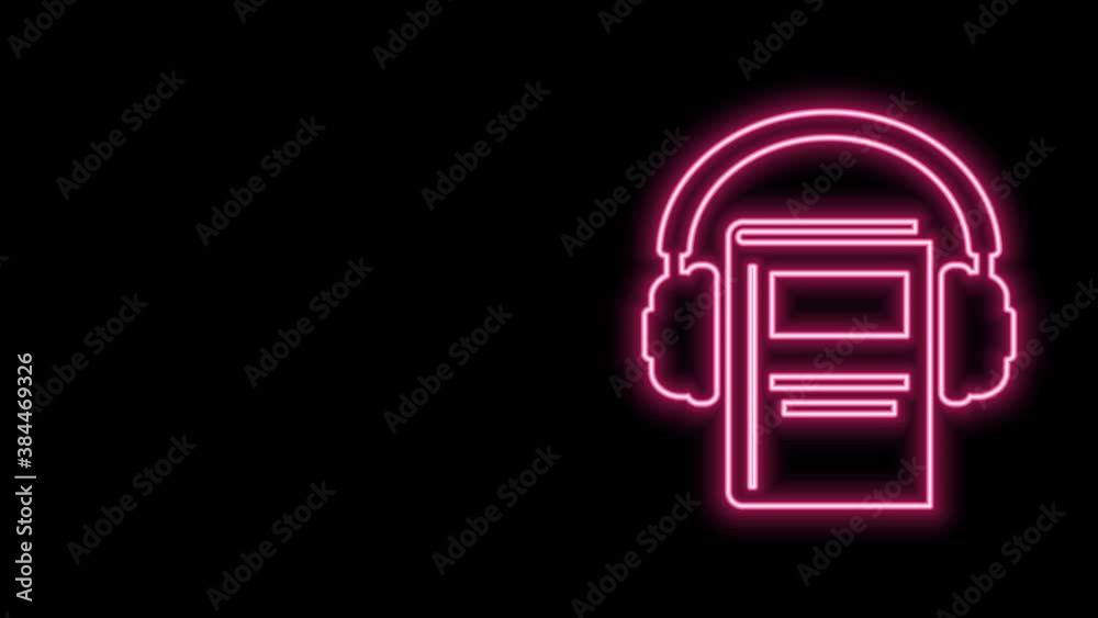 Glowing neon line Audio book icon isolated on black background. Book with headphones. Audio guide sign. Online learning concept. 4K Video motion graphic animation Glowing neon line Audio book icon isolated on black background. Book with headphones. Audio guide sign. Online learning concept. 4K Video motion graphic animation