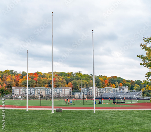 Urban Soccer Game in Autumn Colors