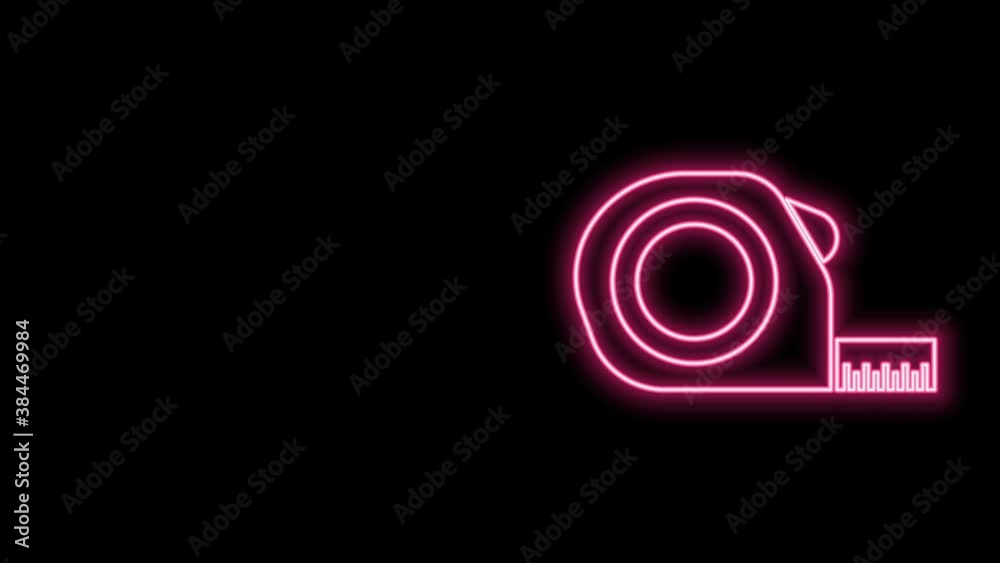 Glowing neon line Roulette construction icon isolated on black background. Tape measure symbol. 4K Video motion graphic animation Glowing neon line Roulette construction icon isolated on black background. Tape measure symbol. 4K Video motion graphic animation