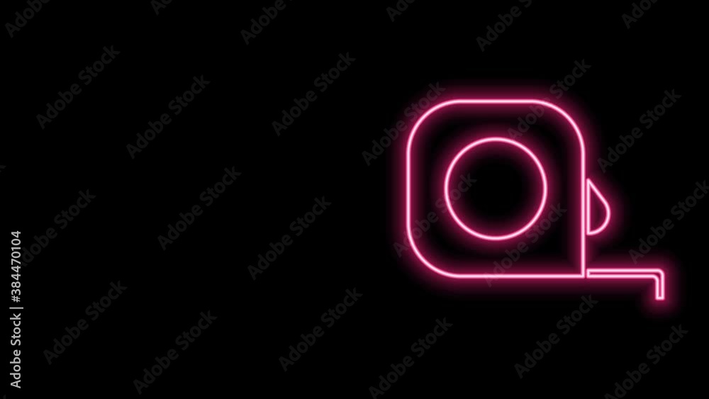 Glowing neon line Roulette construction icon isolated on black background. Tape measure symbol. 4K Video motion graphic animation
