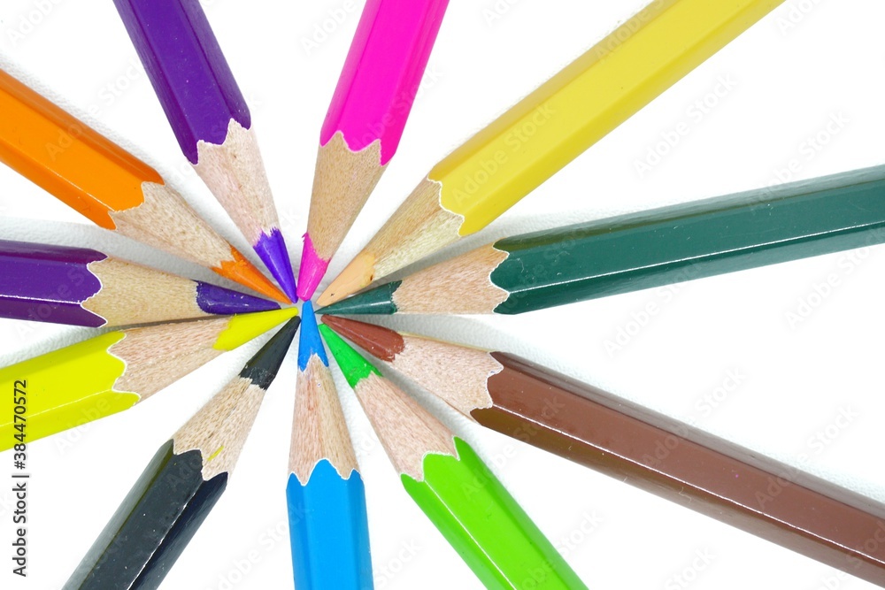 Naklejka premium Color pencils isolated on white background. Back to school concept. Coloring tools of school. 