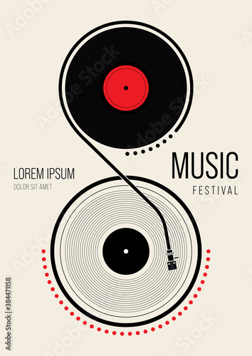 Music poster design template background with vinyl record vintage retro style