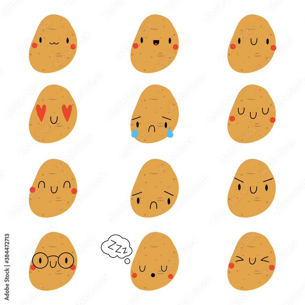 Set Kawaii Cartoon Potato. Vector Illustration EPS. Set Kawaii Cartoon Potato. Vector Illustration EPS.