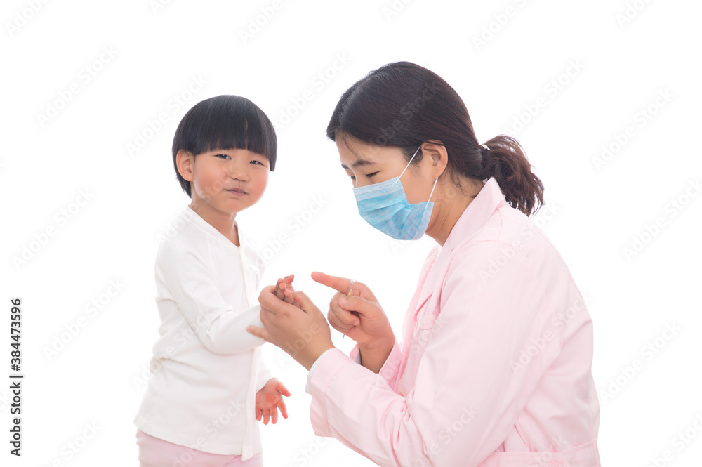 Young nurse is nursing little girl patient Young nurse is nursing little girl patient