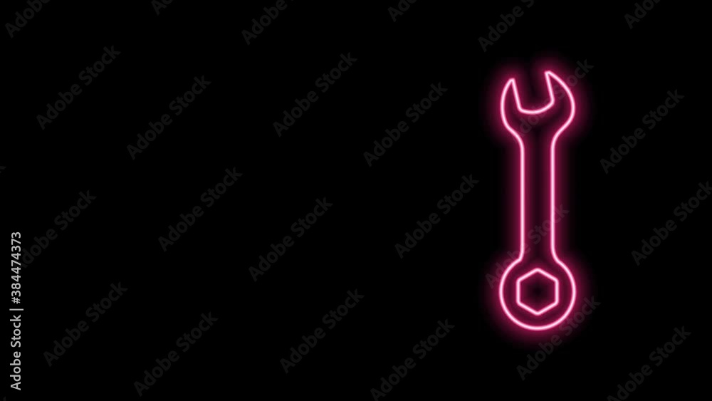 Glowing neon line Wrench icon isolated on black background. Spanner repair tool. Service tool symbol. 4K Video motion graphic animation Glowing neon line Wrench icon isolated on black background. Spanner repair tool. Service tool symbol. 4K Video motion graphic animation