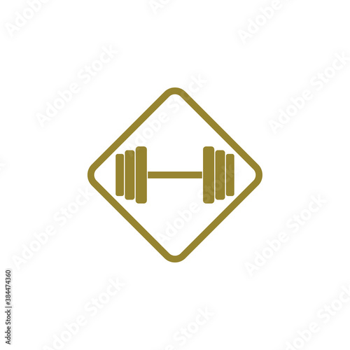H letter with barbell square  logo vector golden