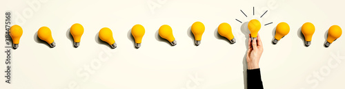 Many yellow light bulbs - Idea and creativity theme
