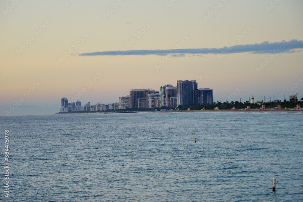 Miami downtown and south beach at sunrise