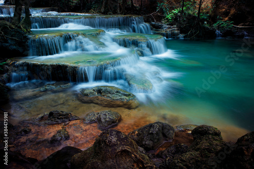 Fototapeta Naklejka Na Ścianę i Meble -  beautiful lime stone water fall in kanchanaburi thailand