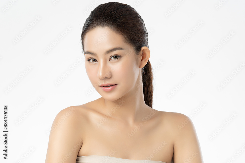 Beautiful young asian woman with clean fresh skin on white background, Face care, Facial treatment, Cosmetology, beauty and spa, Asian women portrait