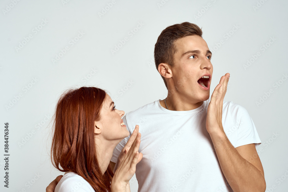 Portrait of man and woman family love emotions light background close-up cropped view Portrait of man and woman family love emotions light background close-up cropped view