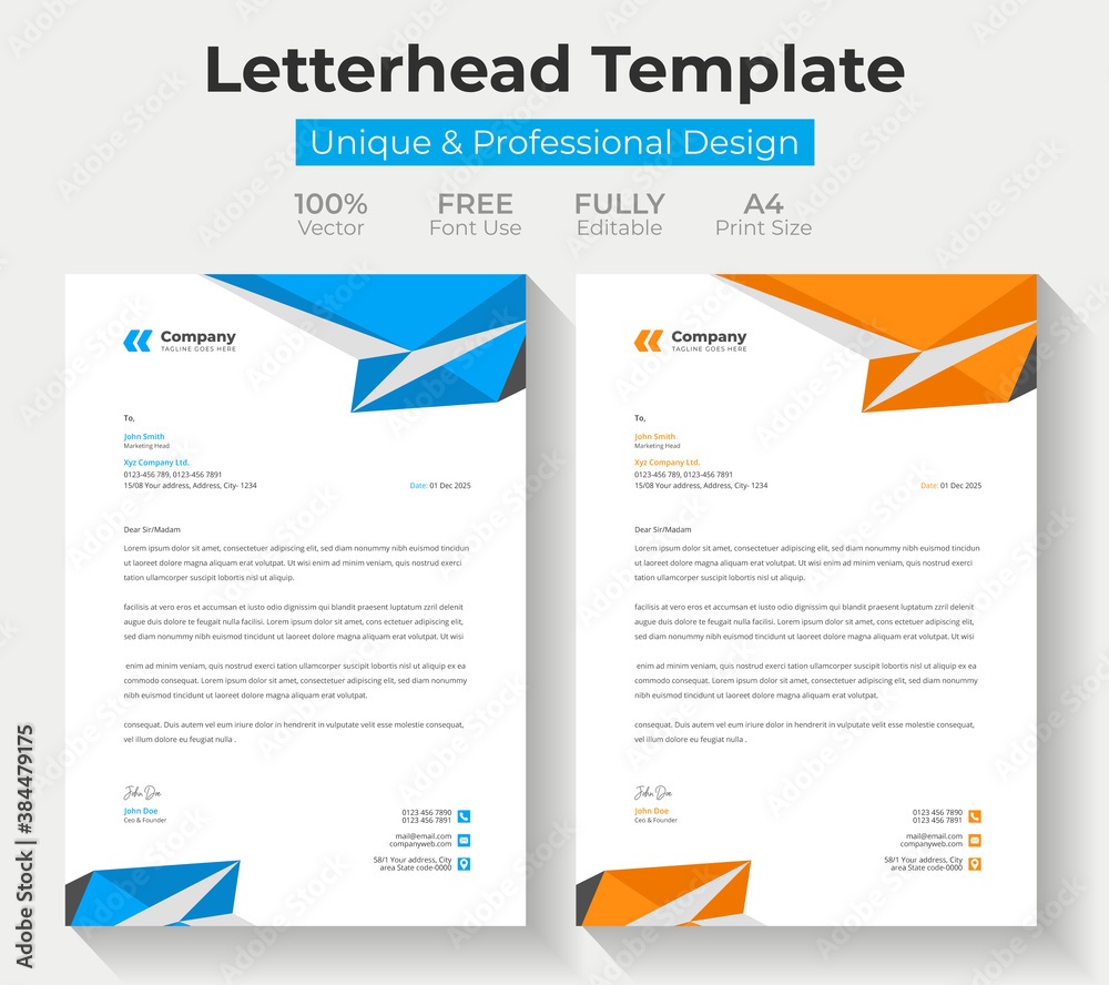 Abstract Letterhead Design Template. Vector Design. Business Stationery. Blue and Green Color