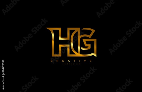 Letter HG GH G H Minimalist Monogram Outline Logo Gold Color