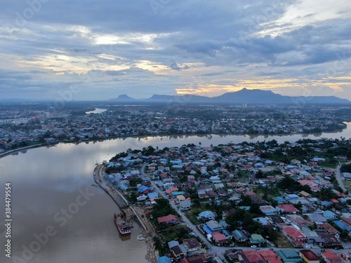 Kuching, Sarawak / Malaysia - October 10 2020: The iconic landmark building of Dewan Undangan Negeri (DUN) of Sarawak at Waterfront area of Kuching city photo