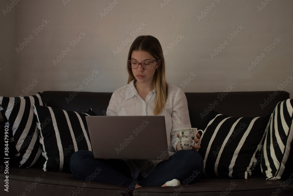 young girl home office