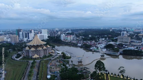 Kuching, Sarawak / Malaysia - October 10 2020: The iconic landmark building of Dewan Undangan Negeri (DUN) of Sarawak at Waterfront area of Kuching city photo