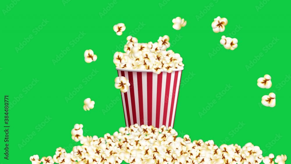 green screen animated popcorn explode,movie time