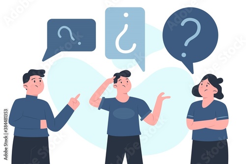 People thinking with question mark