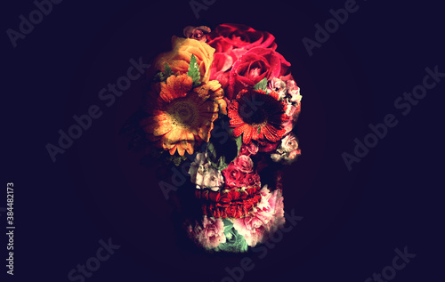 Cuadro en lienzo Calavera de flores