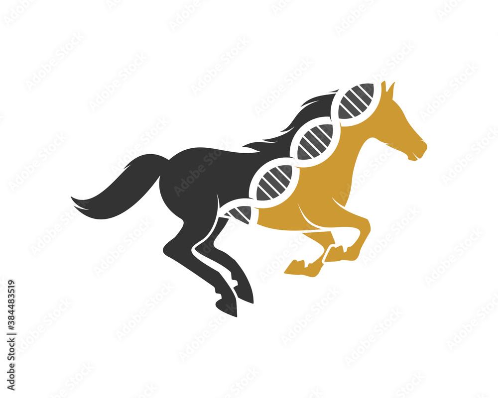 Running horse with golden DNA helix
