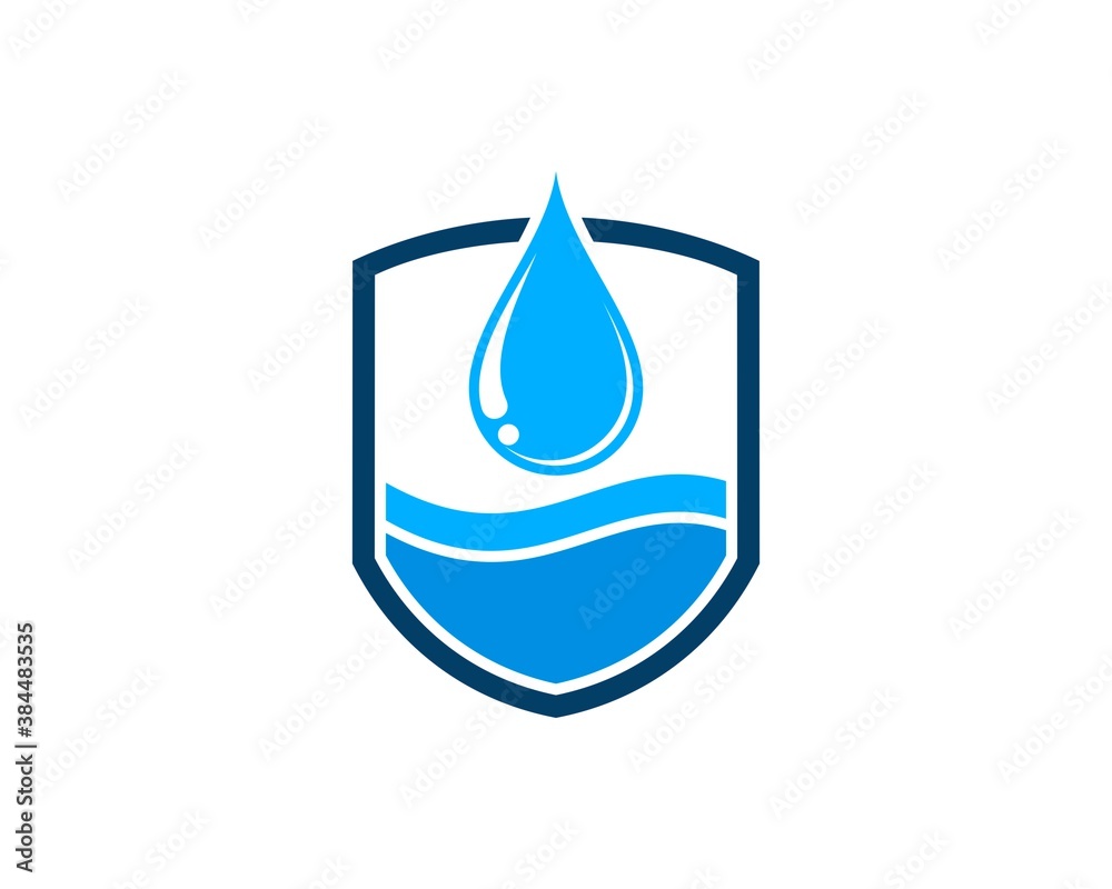 Shield with water drop and wave Shield with water drop and wave