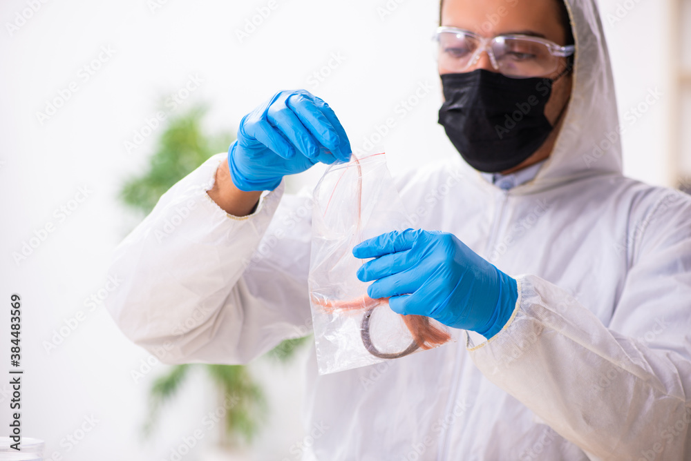 Male expert criminologist working in the lab for evidence Male expert criminologist working in the lab for evidence