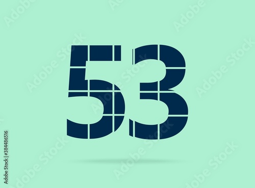 53 number, vector desing font.  Made of knife cut. For logo, brand label, design elements, corporate identity, application & more. IsolatedEps10 illustration photo