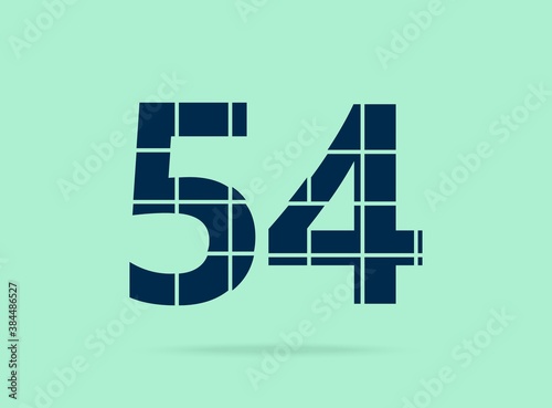 54 number, vector desing font.  Made of knife cut. For logo, brand label, design elements, corporate identity, application & more. IsolatedEps10 illustration photo