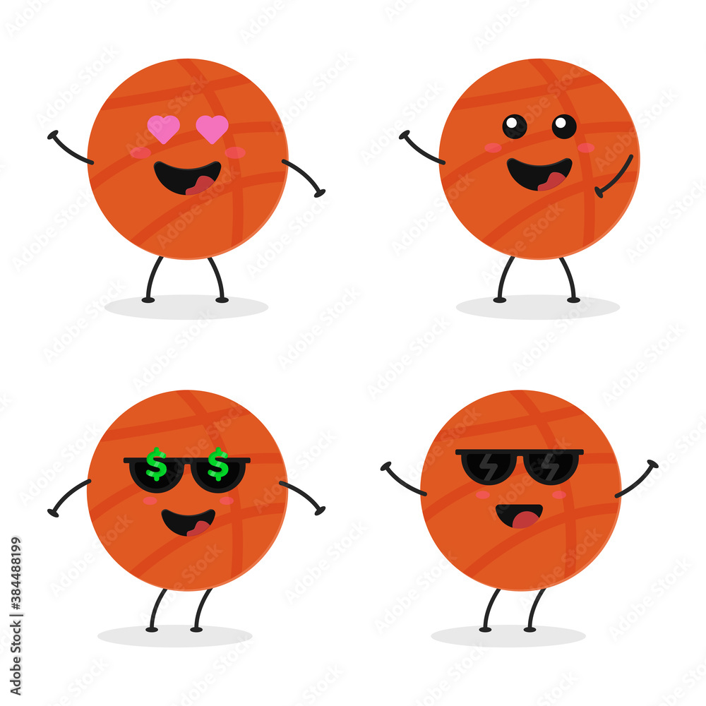 Cute flat cartoon basketball illustration. Vector illustration of a cute basketball with a smiling expression. Cute flat cartoon basketball illustration. Vector illustration of a cute basketball with a smiling expression.