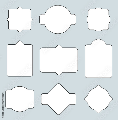 Set of decorative text frames. White borders, tags on gray background. Vector illustration.
