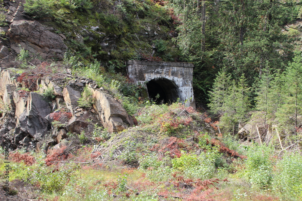 Old railway tunnel, Fraser River Valley, British Columbia, Canada.