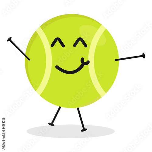 Cute flat cartoon tennis ball illustration. Vector illustration of a cute tennis ball with a smiling expression.
